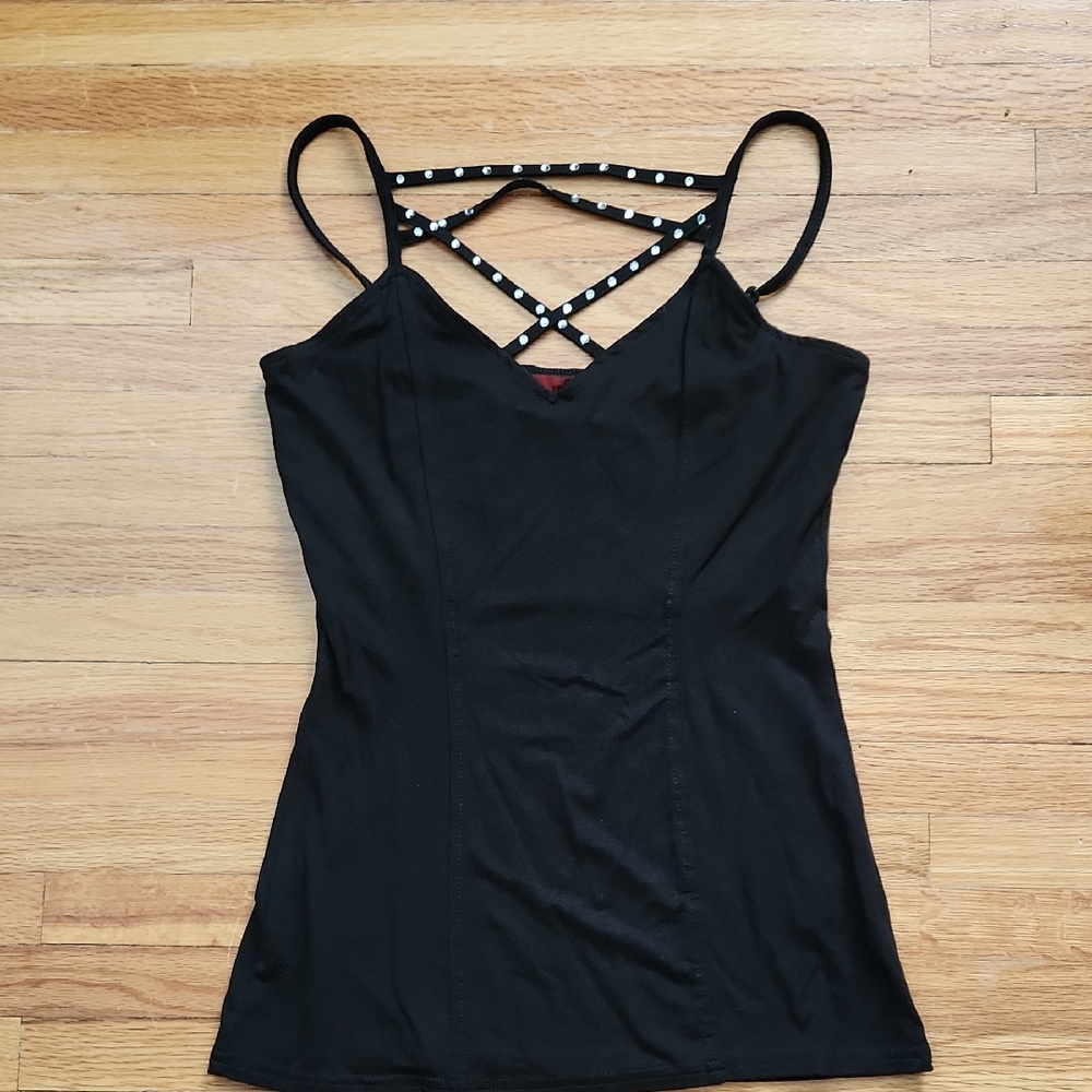 Red by BKE Black Strappy Women's Top with Rhinestones Size XS